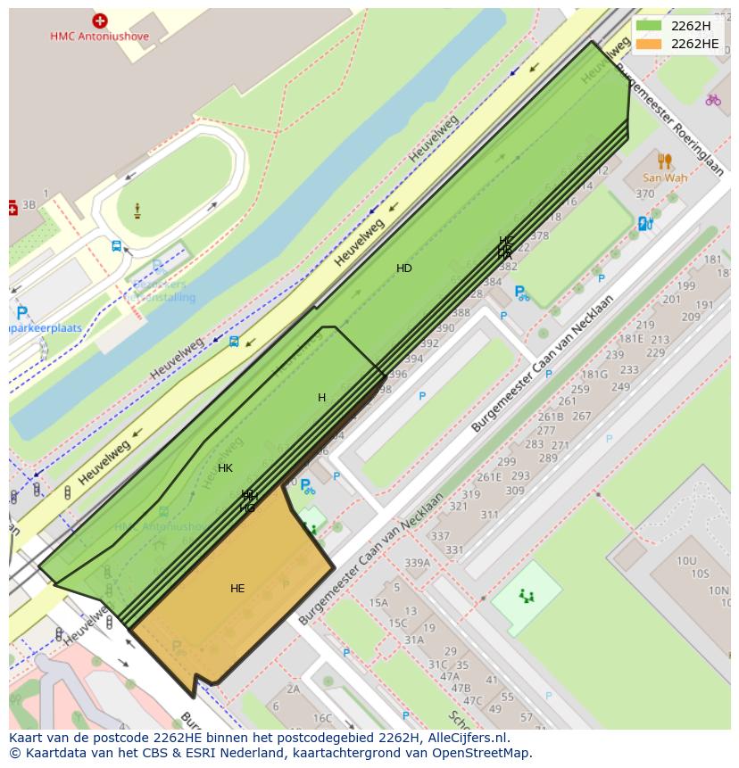 Afbeelding van het postcodegebied 2262 HE op de kaart.