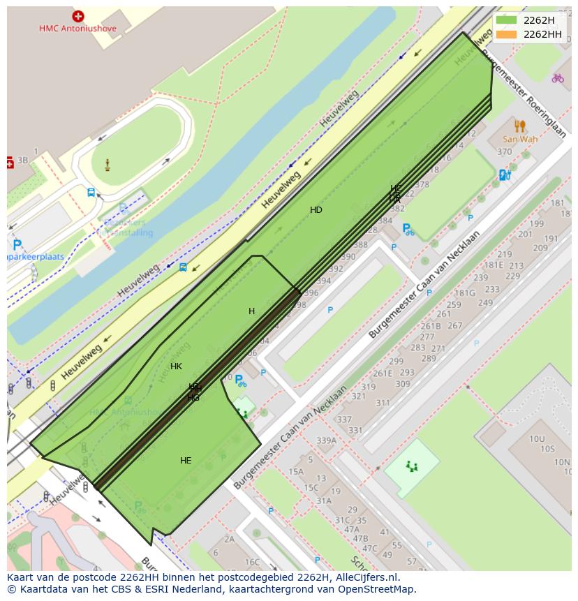 Afbeelding van het postcodegebied 2262 HH op de kaart.
