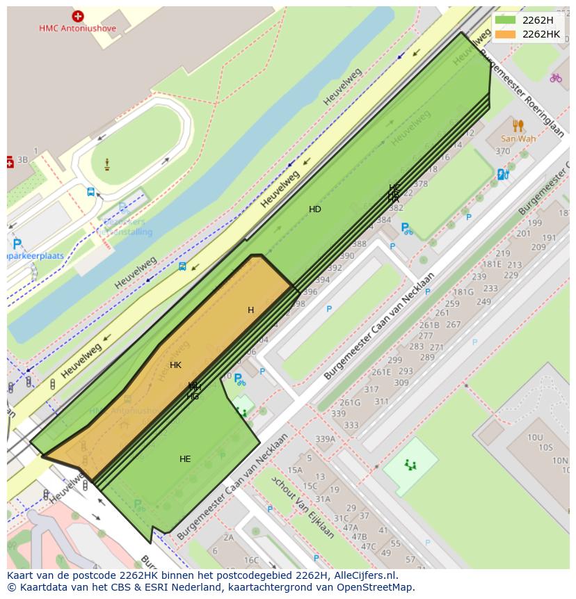 Afbeelding van het postcodegebied 2262 HK op de kaart.