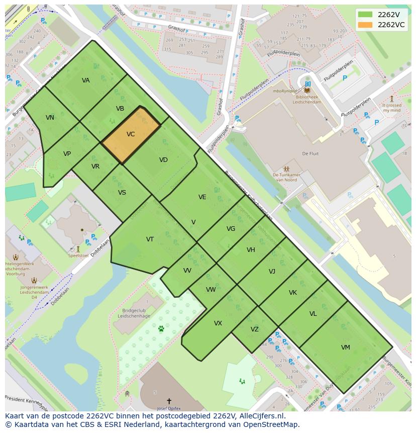 Afbeelding van het postcodegebied 2262 VC op de kaart.