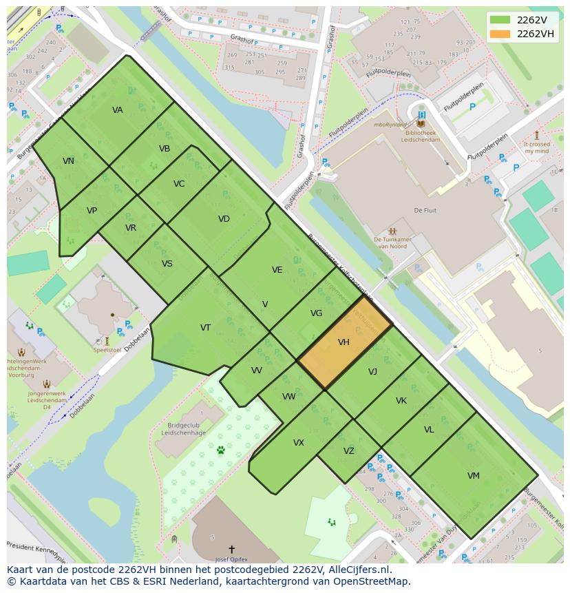Afbeelding van het postcodegebied 2262 VH op de kaart.