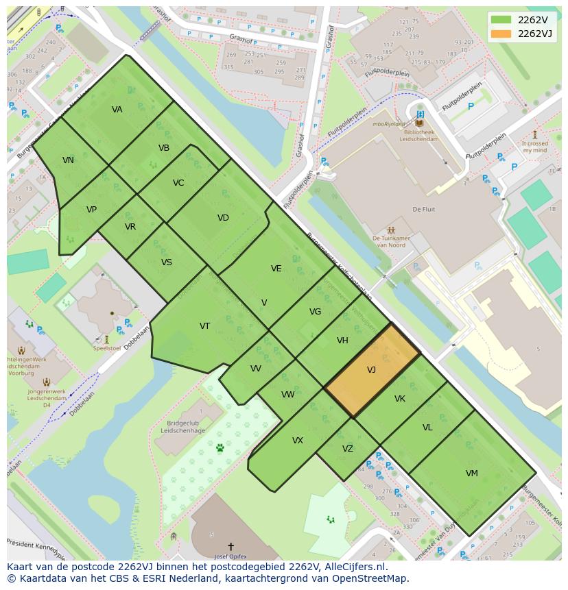 Afbeelding van het postcodegebied 2262 VJ op de kaart.