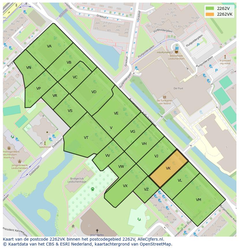 Afbeelding van het postcodegebied 2262 VK op de kaart.