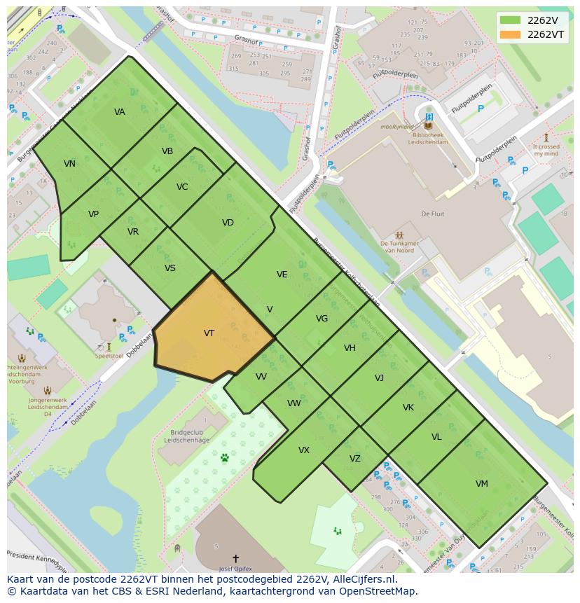 Afbeelding van het postcodegebied 2262 VT op de kaart.