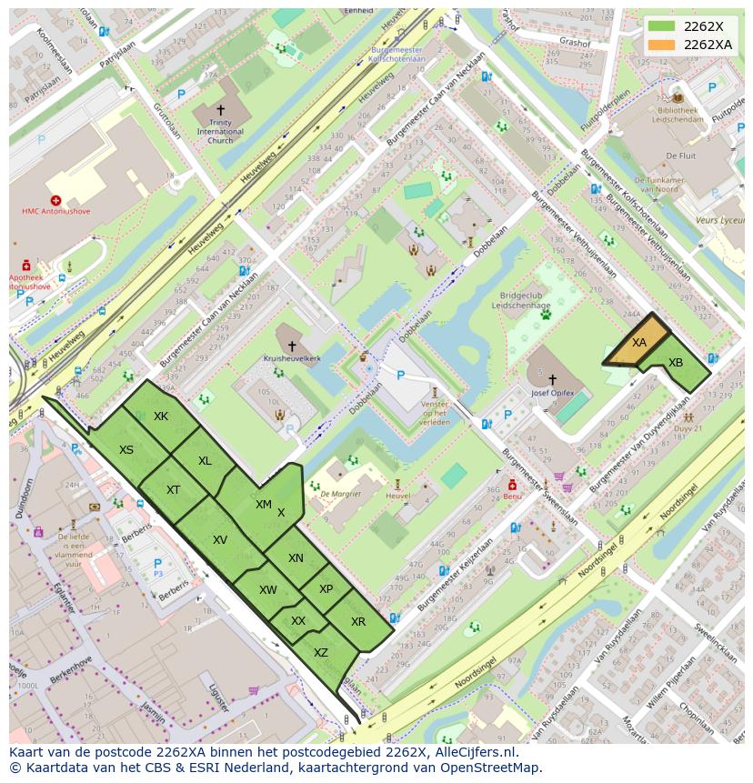 Afbeelding van het postcodegebied 2262 XA op de kaart.