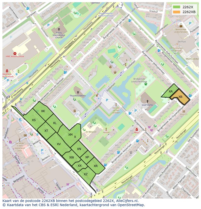 Afbeelding van het postcodegebied 2262 XB op de kaart.