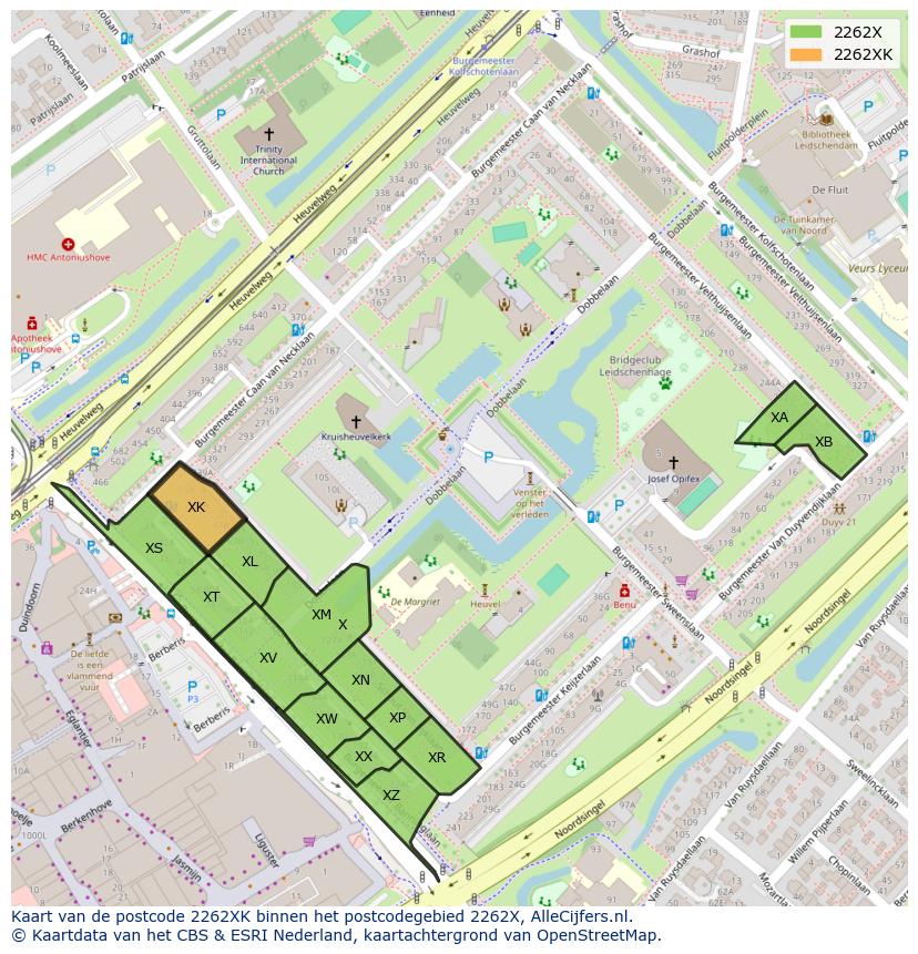 Afbeelding van het postcodegebied 2262 XK op de kaart.