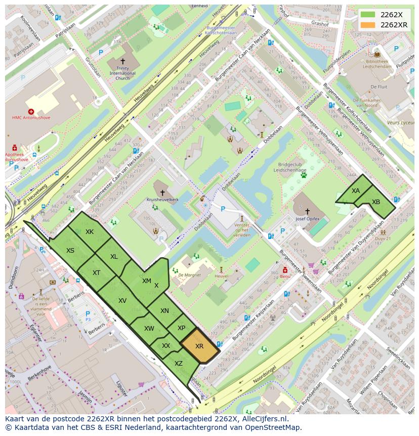 Afbeelding van het postcodegebied 2262 XR op de kaart.