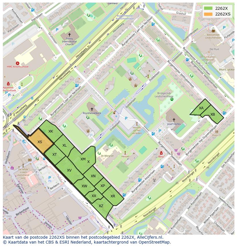 Afbeelding van het postcodegebied 2262 XS op de kaart.