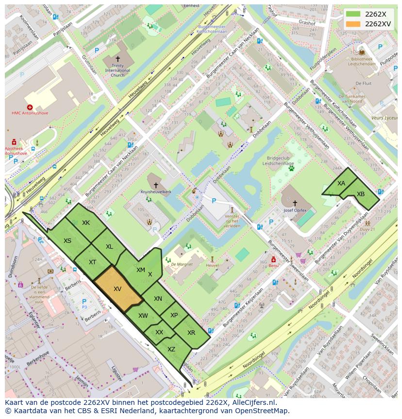 Afbeelding van het postcodegebied 2262 XV op de kaart.