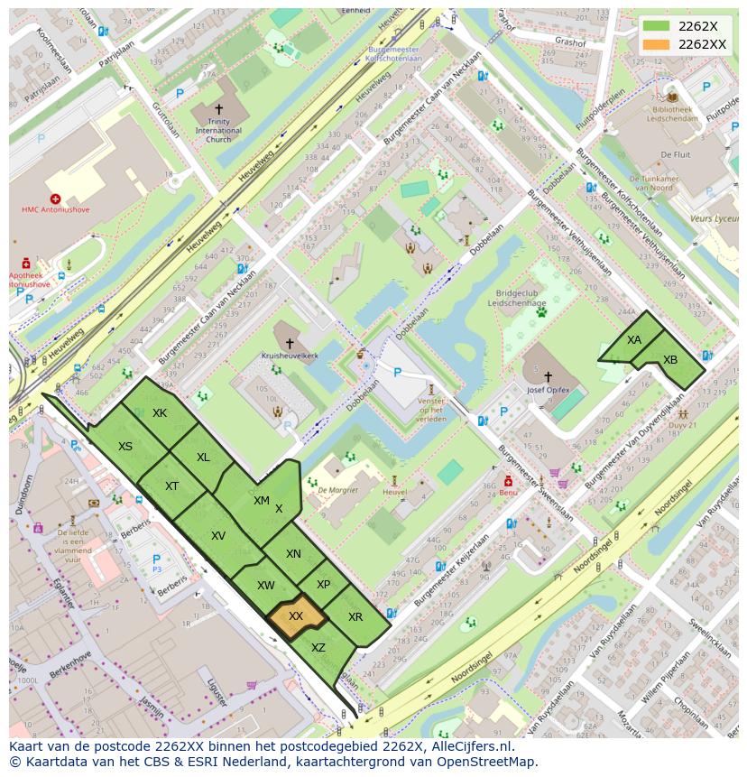 Afbeelding van het postcodegebied 2262 XX op de kaart.