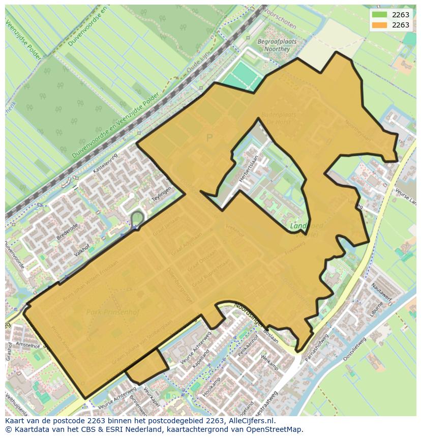Afbeelding van het postcodegebied 2263 op de kaart.