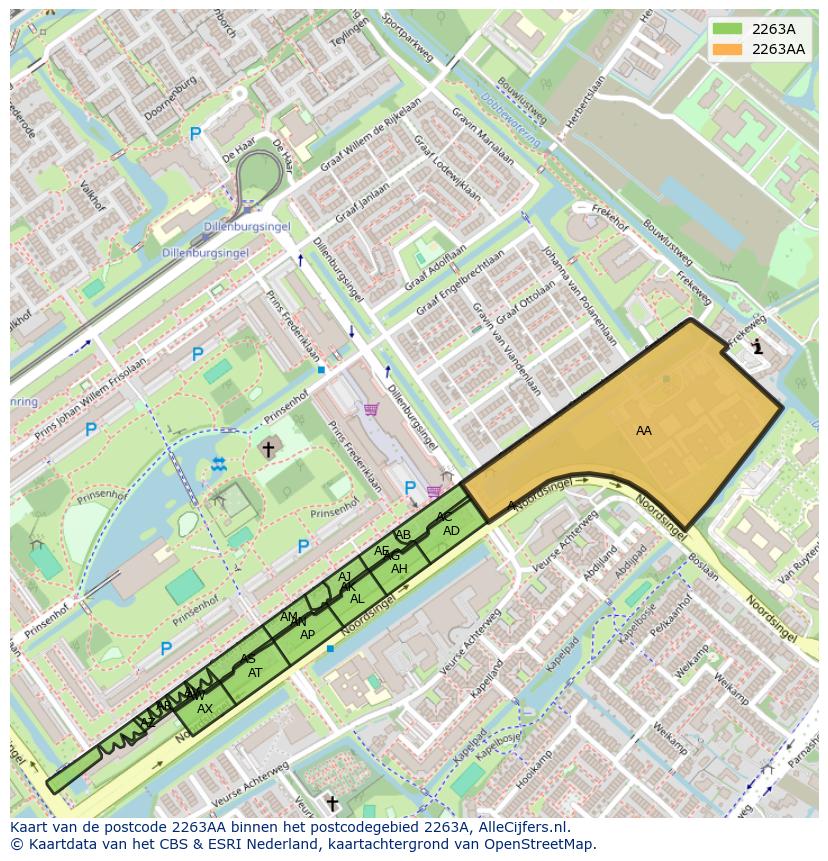 Afbeelding van het postcodegebied 2263 AA op de kaart.