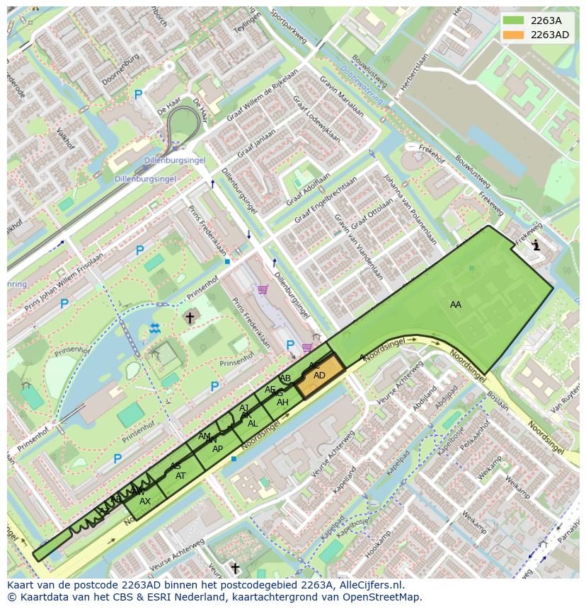 Afbeelding van het postcodegebied 2263 AD op de kaart.