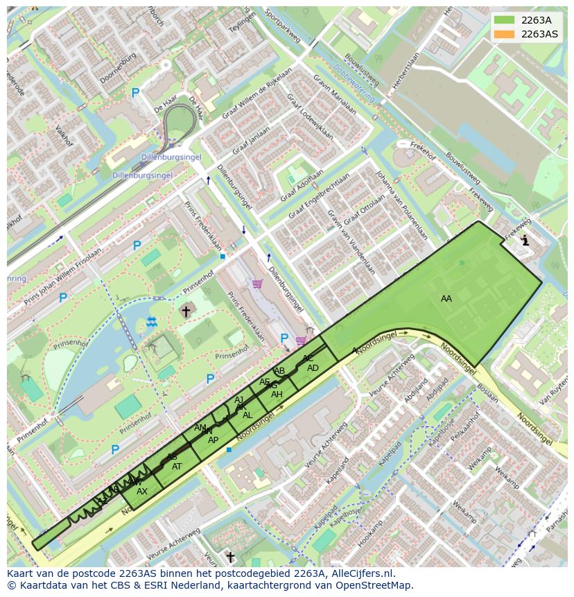 Afbeelding van het postcodegebied 2263 AS op de kaart.