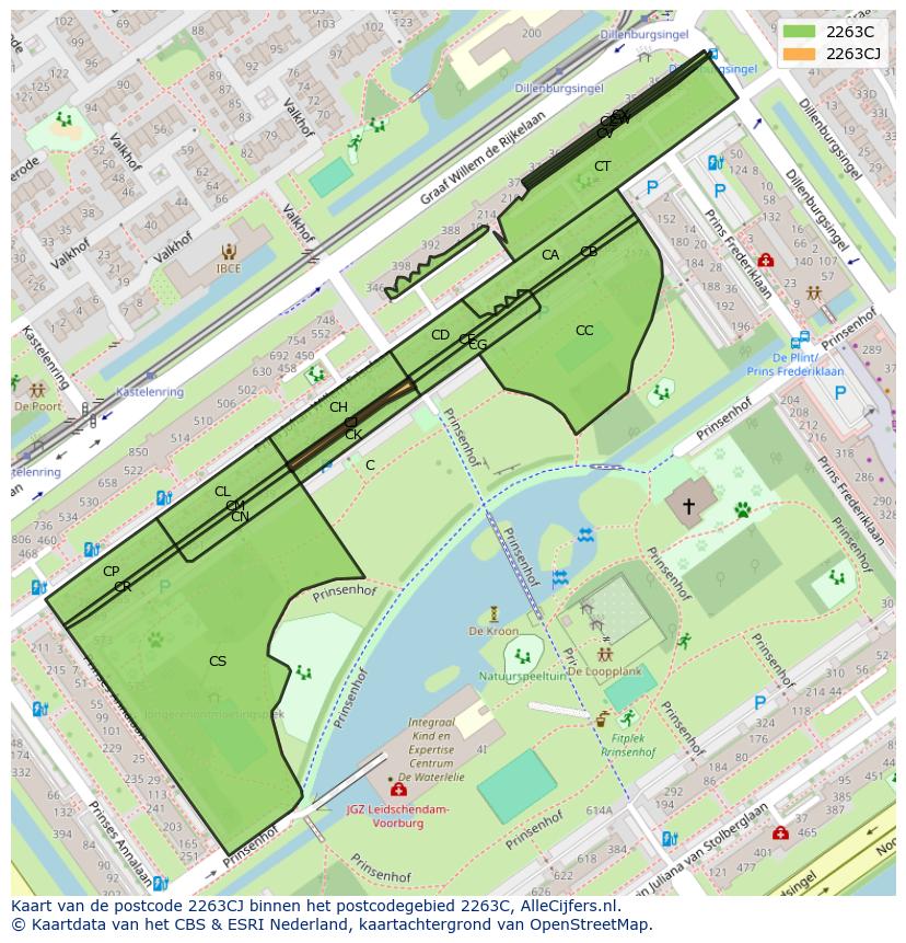 Afbeelding van het postcodegebied 2263 CJ op de kaart.