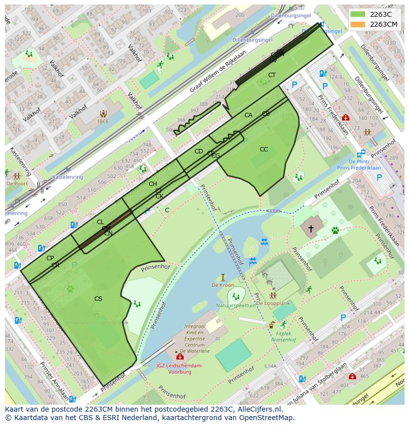 Afbeelding van het postcodegebied 2263 CM op de kaart.