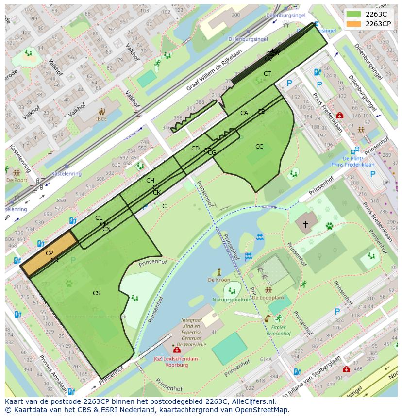 Afbeelding van het postcodegebied 2263 CP op de kaart.