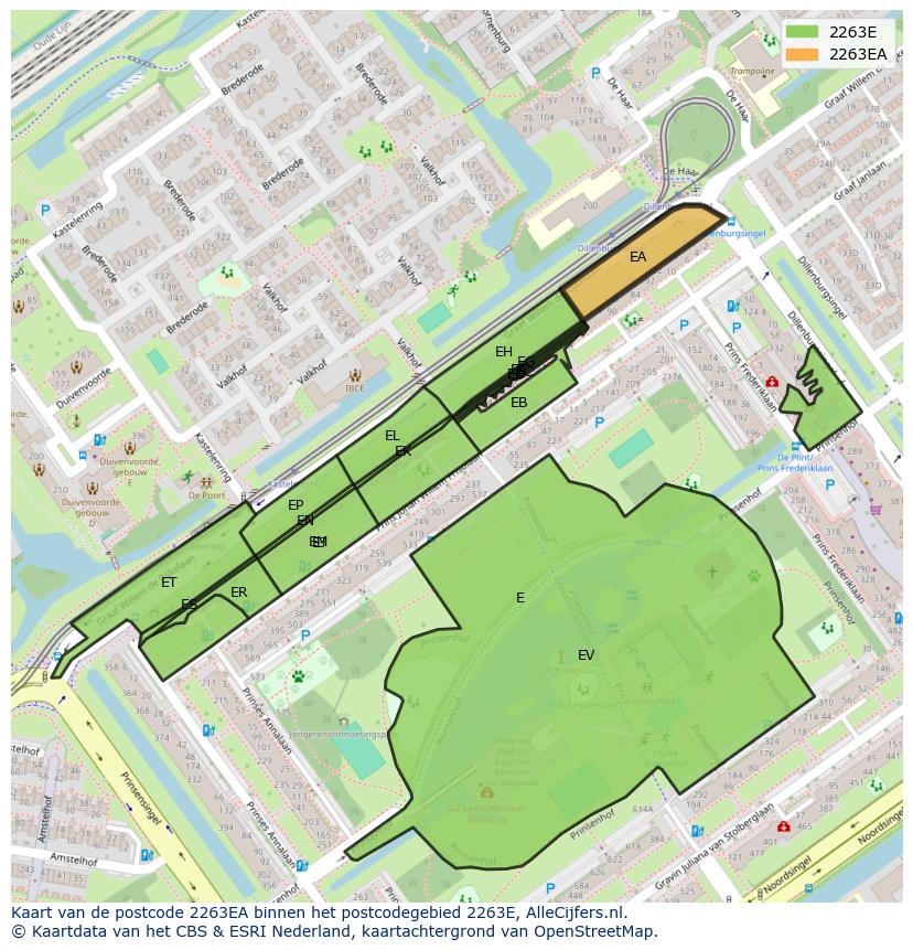 Afbeelding van het postcodegebied 2263 EA op de kaart.
