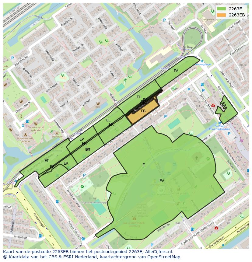 Afbeelding van het postcodegebied 2263 EB op de kaart.