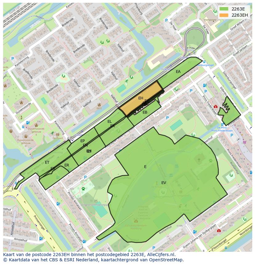 Afbeelding van het postcodegebied 2263 EH op de kaart.