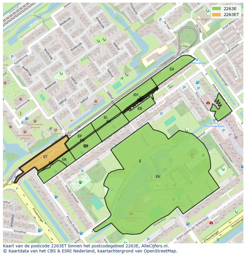 Afbeelding van het postcodegebied 2263 ET op de kaart.