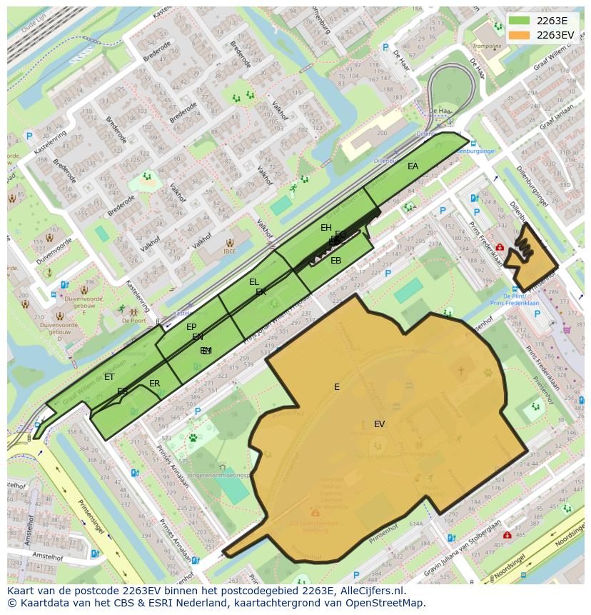 Afbeelding van het postcodegebied 2263 EV op de kaart.
