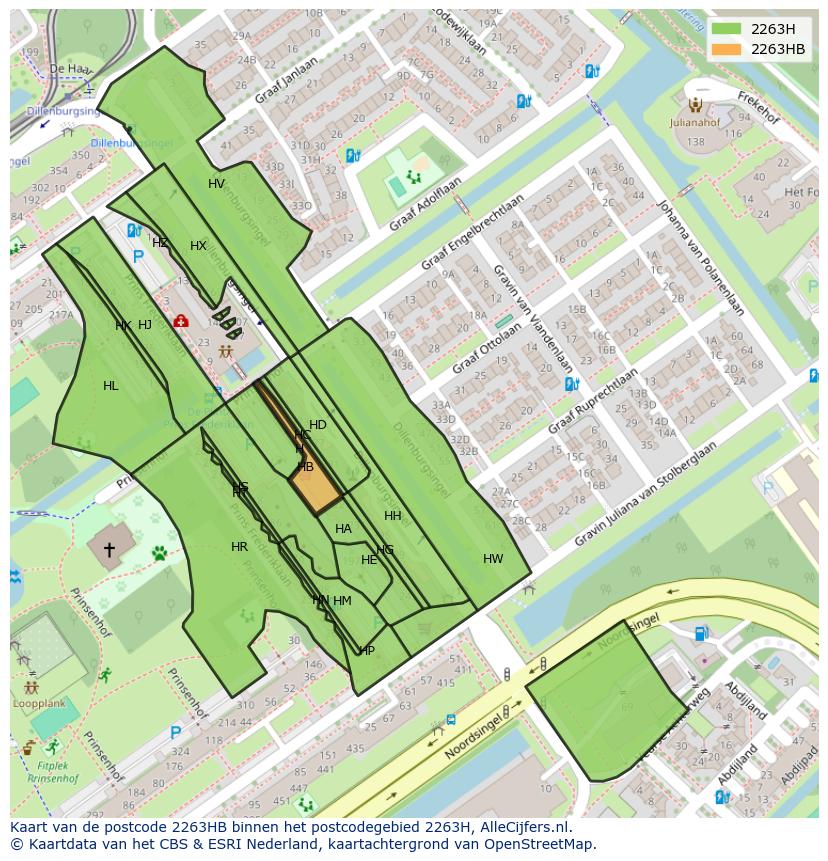 Afbeelding van het postcodegebied 2263 HB op de kaart.