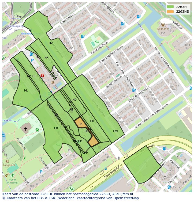Afbeelding van het postcodegebied 2263 HE op de kaart.