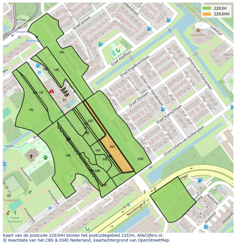 Afbeelding van het postcodegebied 2263 HH op de kaart.