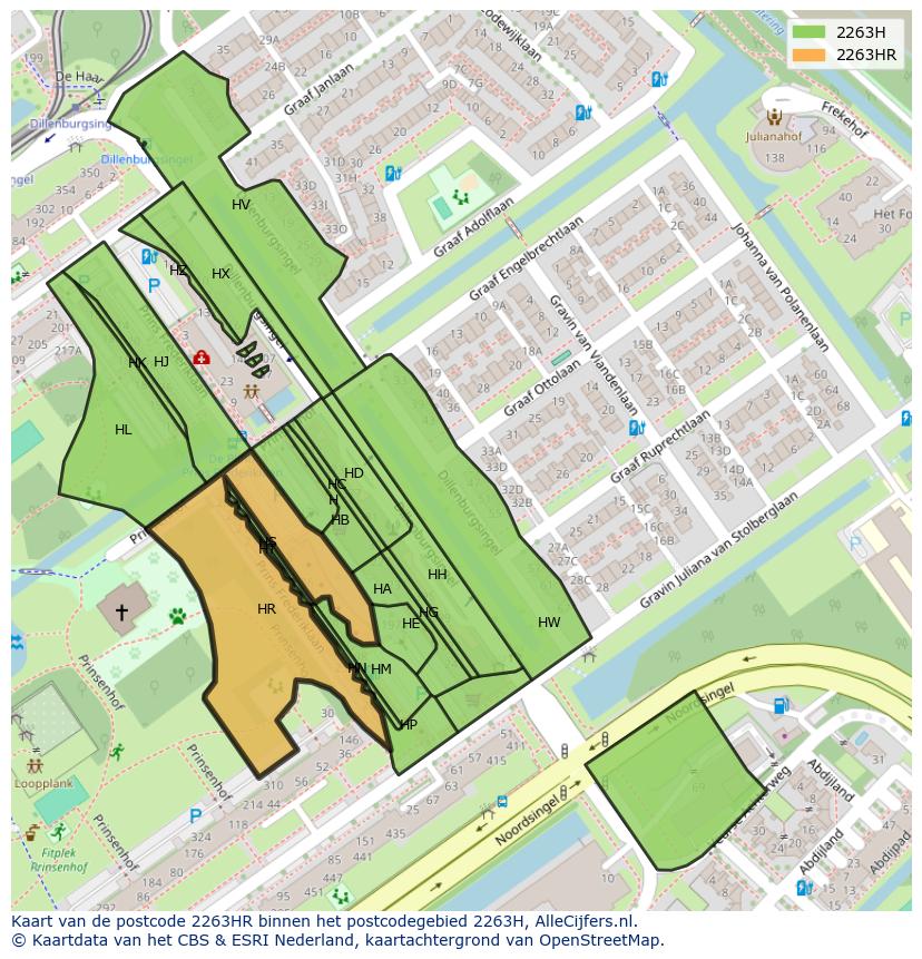 Afbeelding van het postcodegebied 2263 HR op de kaart.