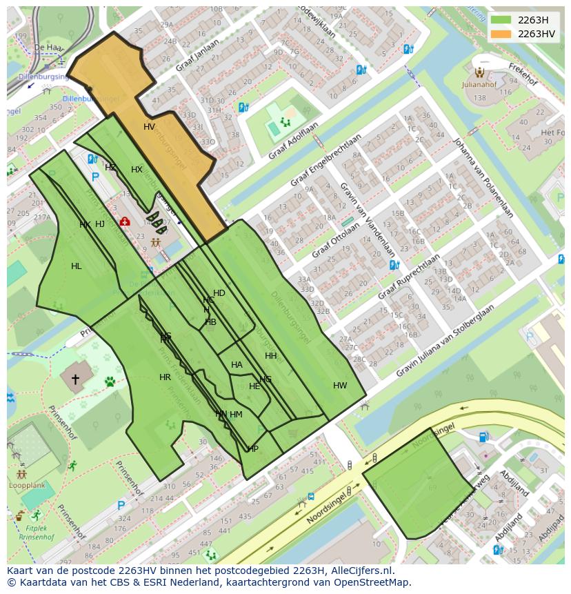 Afbeelding van het postcodegebied 2263 HV op de kaart.