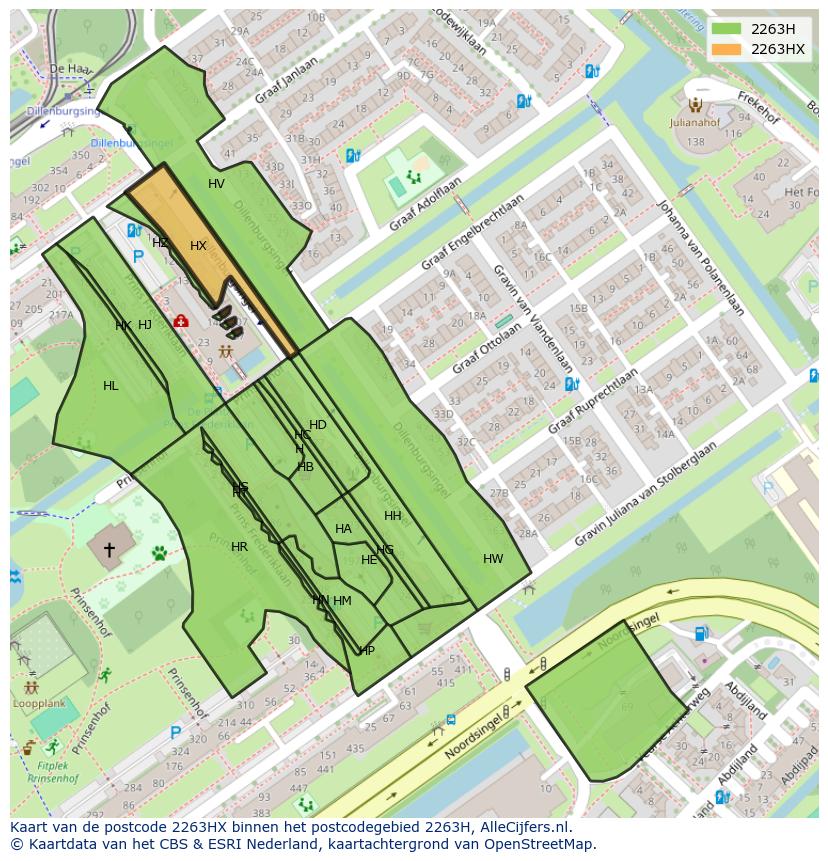 Afbeelding van het postcodegebied 2263 HX op de kaart.