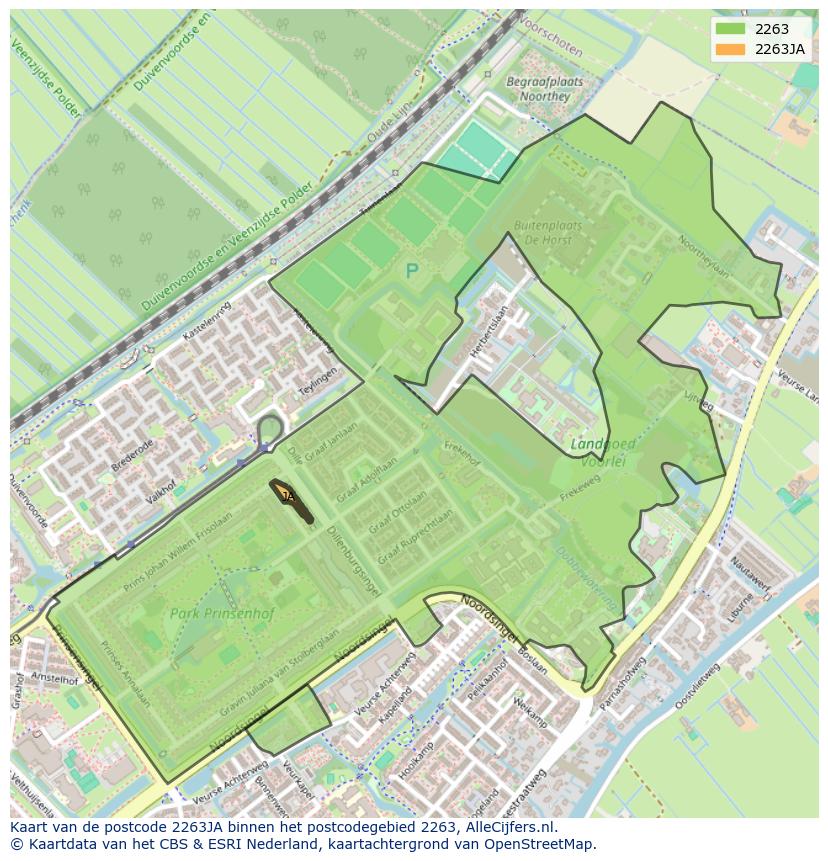 Afbeelding van het postcodegebied 2263 JA op de kaart.