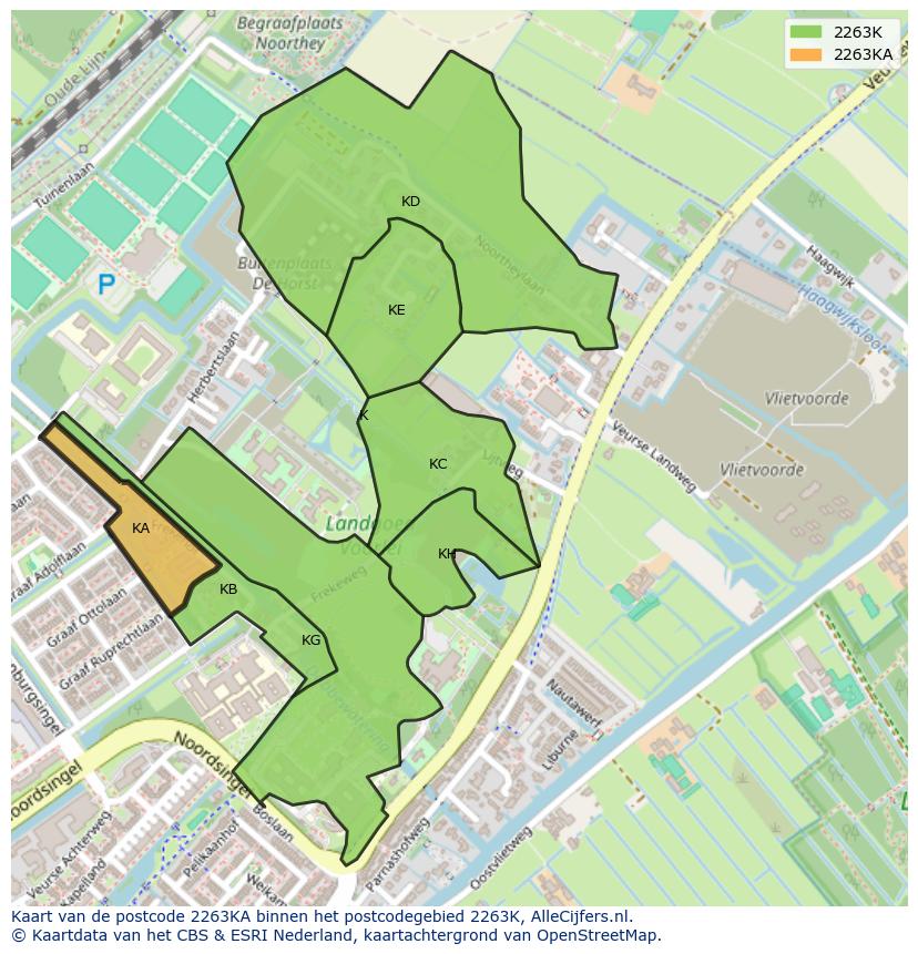 Afbeelding van het postcodegebied 2263 KA op de kaart.