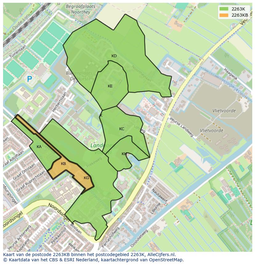 Afbeelding van het postcodegebied 2263 KB op de kaart.