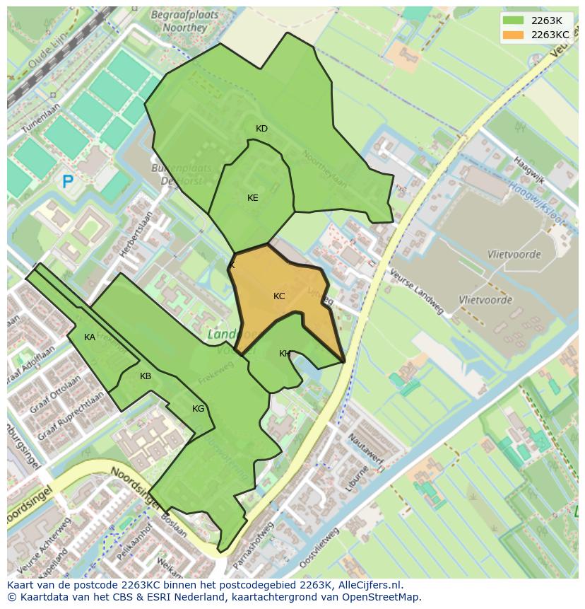 Afbeelding van het postcodegebied 2263 KC op de kaart.
