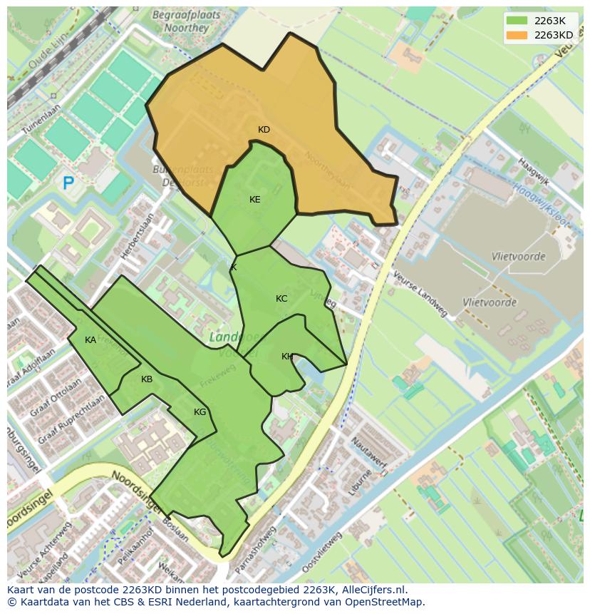Afbeelding van het postcodegebied 2263 KD op de kaart.