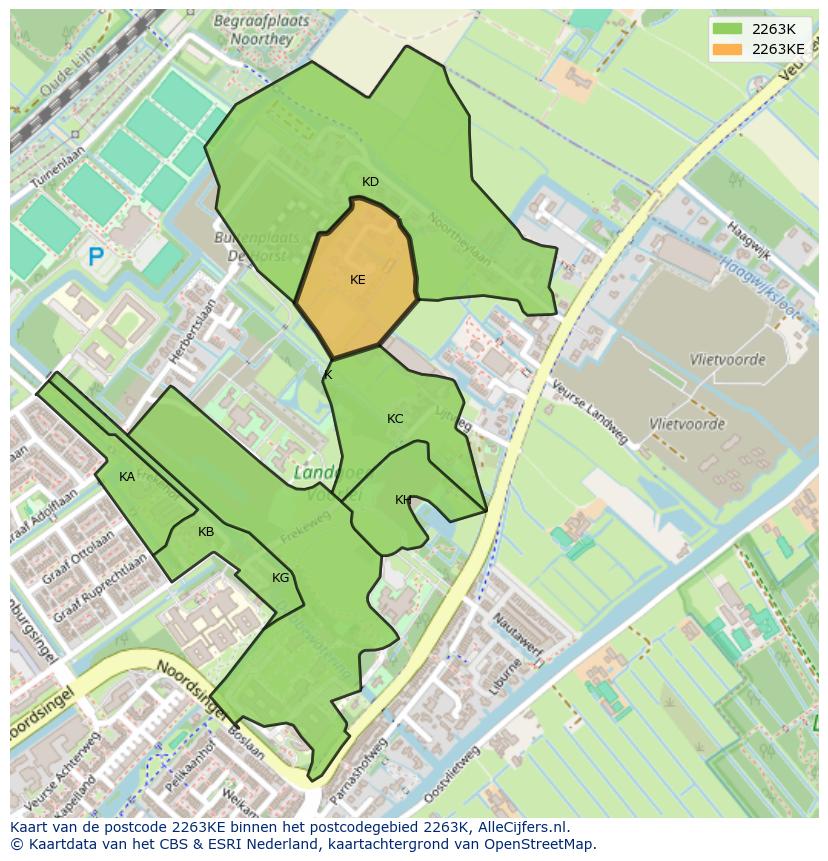 Afbeelding van het postcodegebied 2263 KE op de kaart.