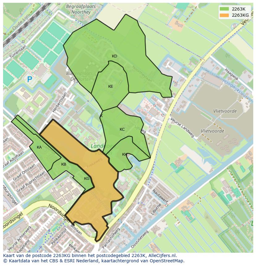 Afbeelding van het postcodegebied 2263 KG op de kaart.