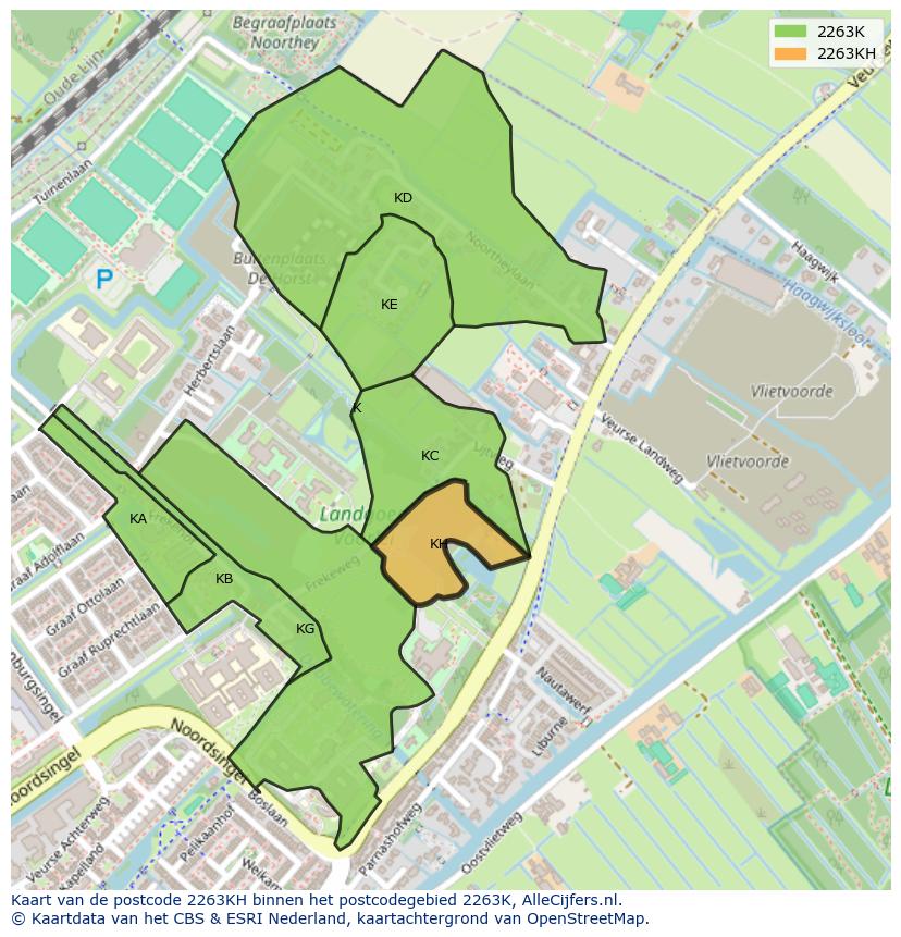 Afbeelding van het postcodegebied 2263 KH op de kaart.