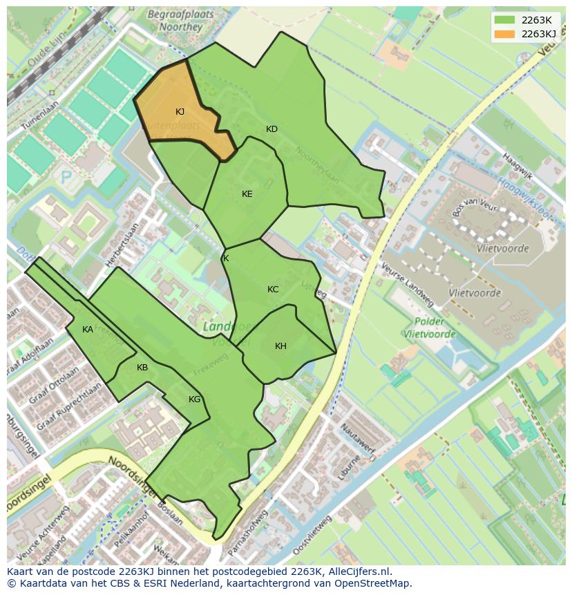 Afbeelding van het postcodegebied 2263 KJ op de kaart.