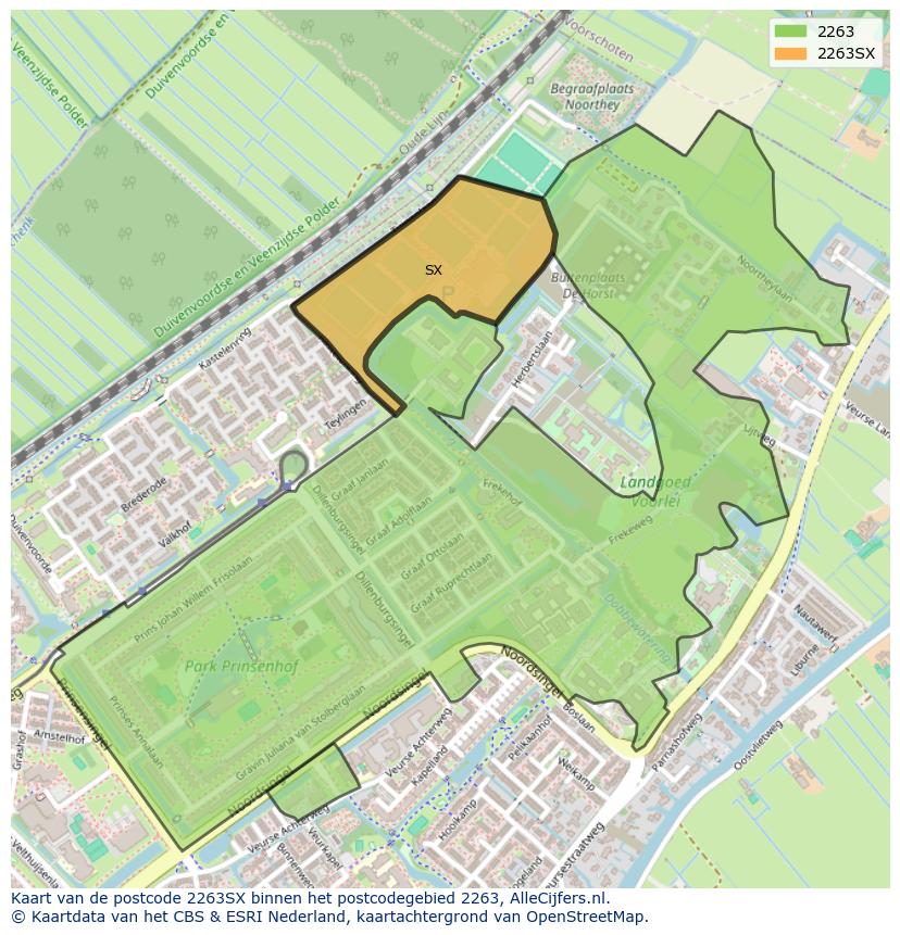 Afbeelding van het postcodegebied 2263 SX op de kaart.