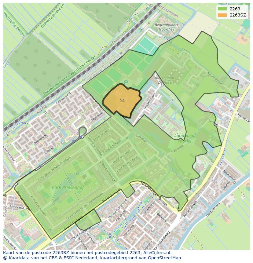 Afbeelding van het postcodegebied 2263 SZ op de kaart.