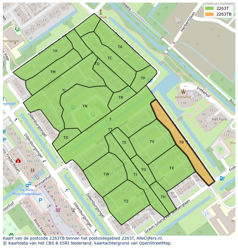 Afbeelding van het postcodegebied 2263 TB op de kaart.