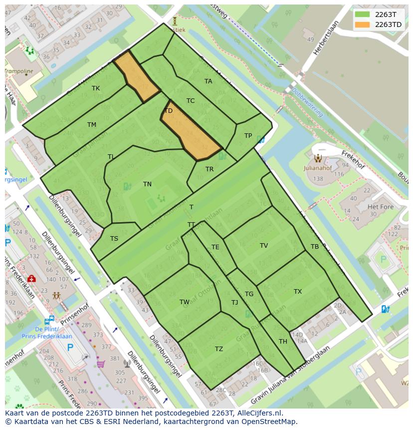Afbeelding van het postcodegebied 2263 TD op de kaart.