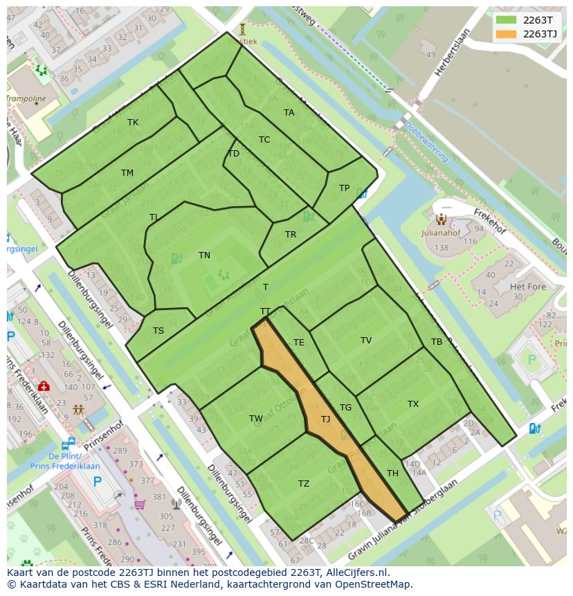 Afbeelding van het postcodegebied 2263 TJ op de kaart.