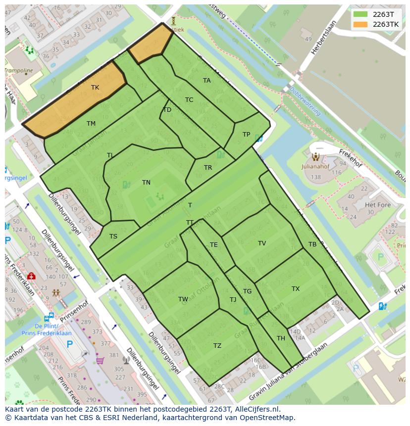Afbeelding van het postcodegebied 2263 TK op de kaart.