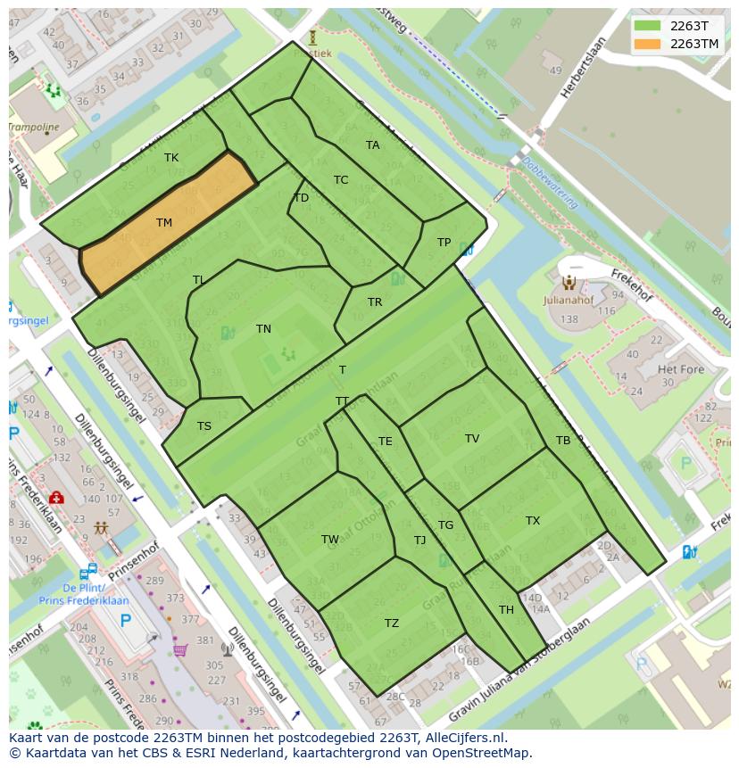 Afbeelding van het postcodegebied 2263 TM op de kaart.