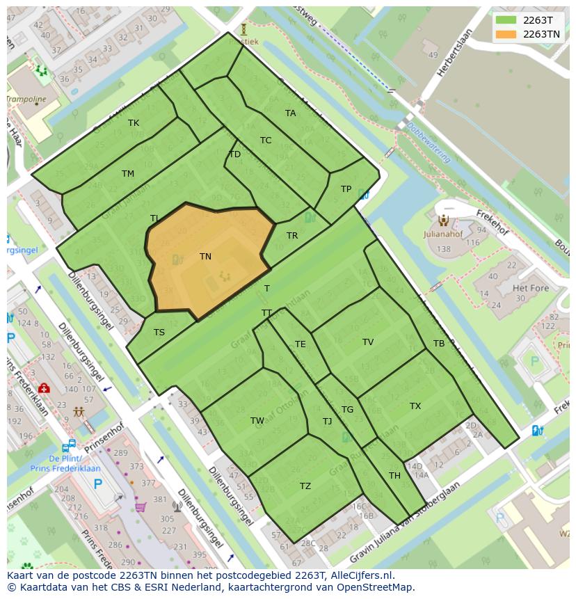 Afbeelding van het postcodegebied 2263 TN op de kaart.